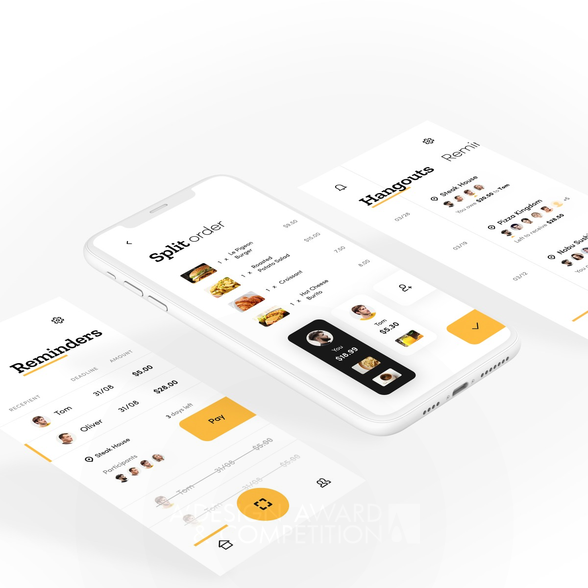 Hango App Splitting Bills Application by Den Klenkov Bronze Mobile Technologies, Applications and Software Design Award Winner 2020 