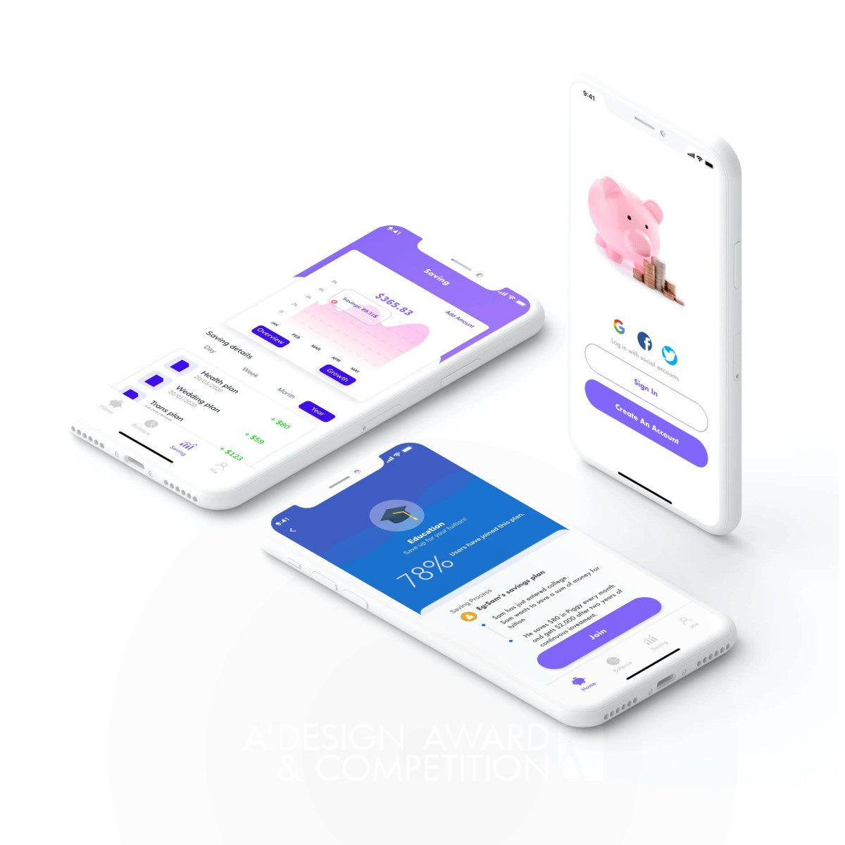 Piggy Money Saving Mobile Application by Ziyi Zhou Bronze Mobile Technologies, Applications and Software Design Award Winner 2021 