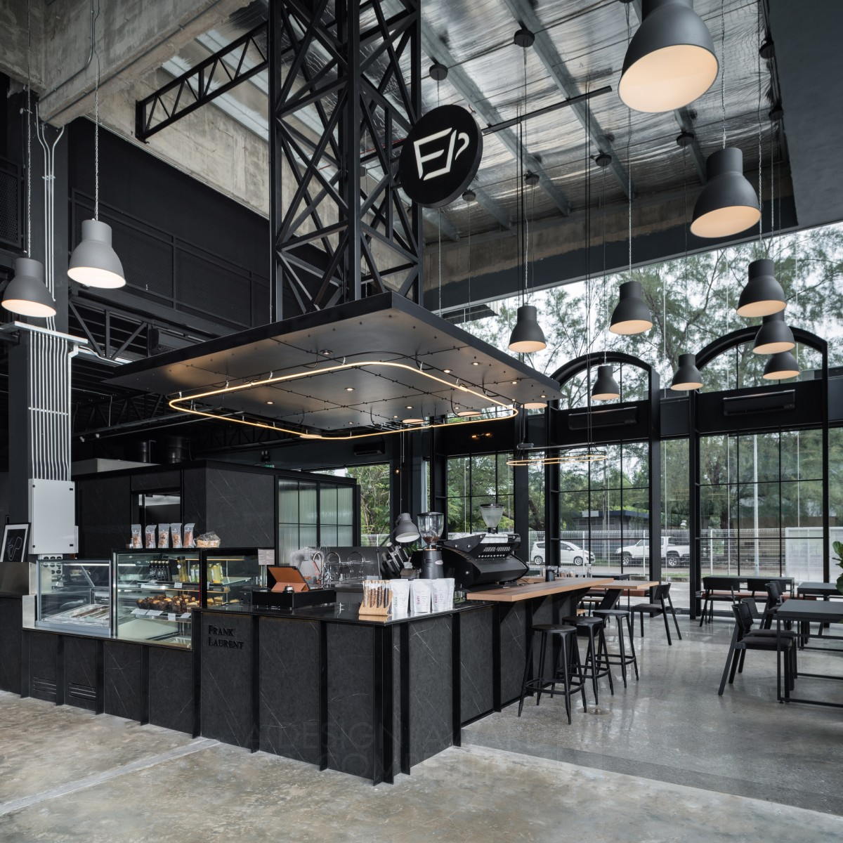 Industrial Dynamic Autocare Cafe by Chaos Design Studio Golden Interior Space and Exhibition Design Award Winner 2021 