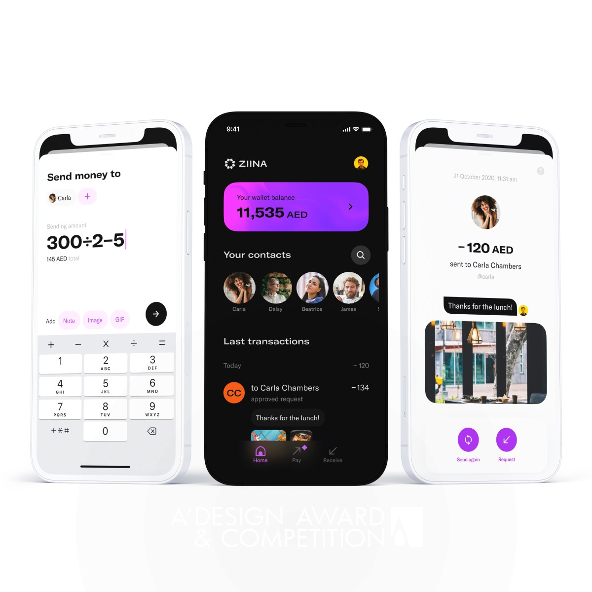 Ziina Digital Wallet Mobile App by Anton Badashov and Sarah Toukan Golden Mobile Technologies, Applications and Software Design Award Winner 2021 