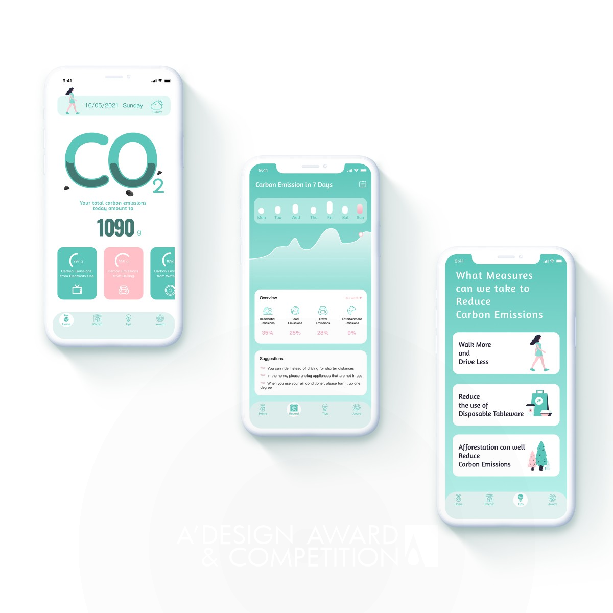 Carbon Dashboard Mobile Application by Yaping Shao Iron Sustainable Products, Projects and Green Design Award Winner 2022 