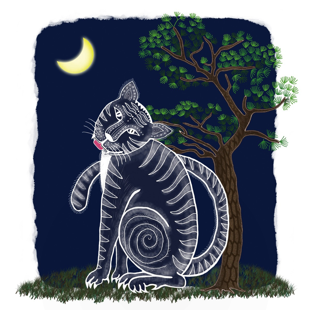 Moonlight Tiger Graphic Folk Painting by Nanyoung Jeon Iron Graphics, Illustration and Visual Communication Design Award Winner 2022 