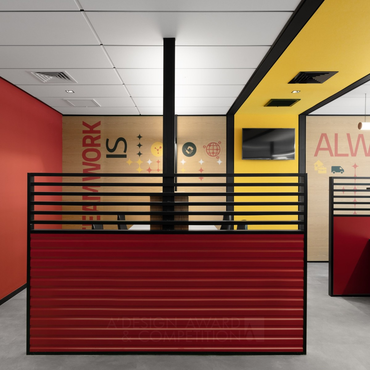 DHL Red and Yellow Office by Hadar Frank Kadmon Iron Interior Space and Exhibition Design Award Winner 2022 