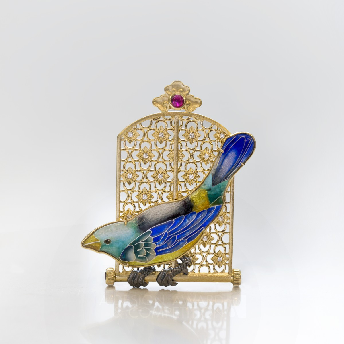 Cyan Bird Brooch and Pendant by Xiaojie Hu Iron Jewelry Design Award Winner 2022 