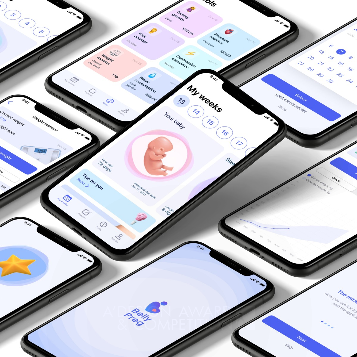 Belly Preg Mobile Application by Ekaterina Pine Silver Mobile Technologies, Applications and Software Design Award Winner 2022 