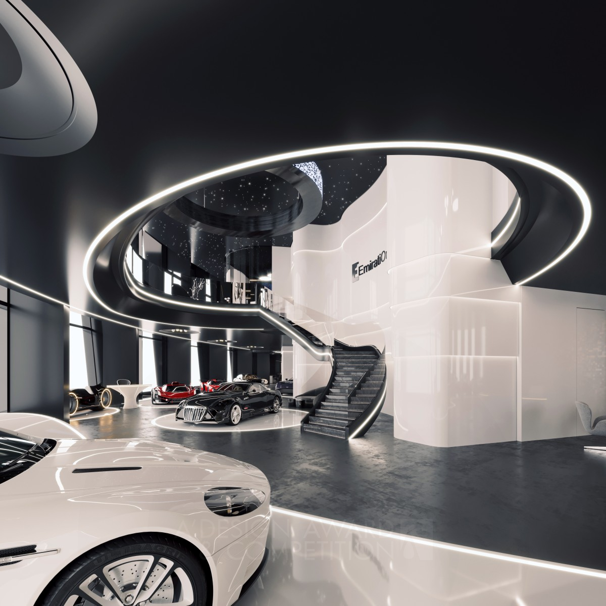 Emirati One Luxury Car Showroom by Marwan Mrad Golden Interior Space and Exhibition Design Award Winner 2022 