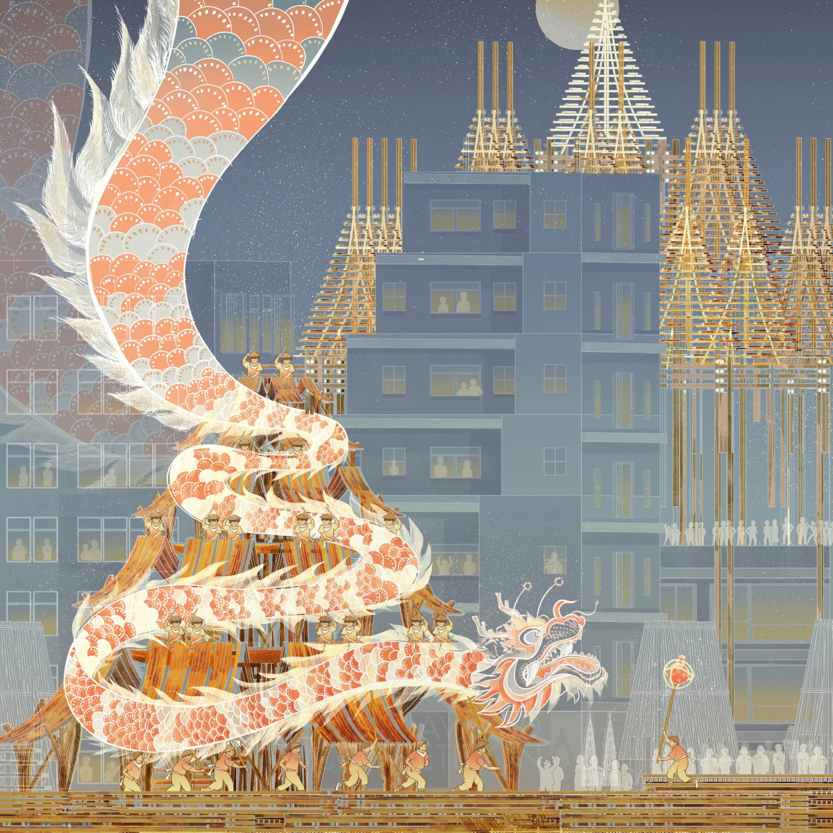 Bamboo Craft Festival Architectural Narrative Illustration by Wing Sze Wincy Kung Silver Graphics, Illustration and Visual Communication Design Award Winner 2023 