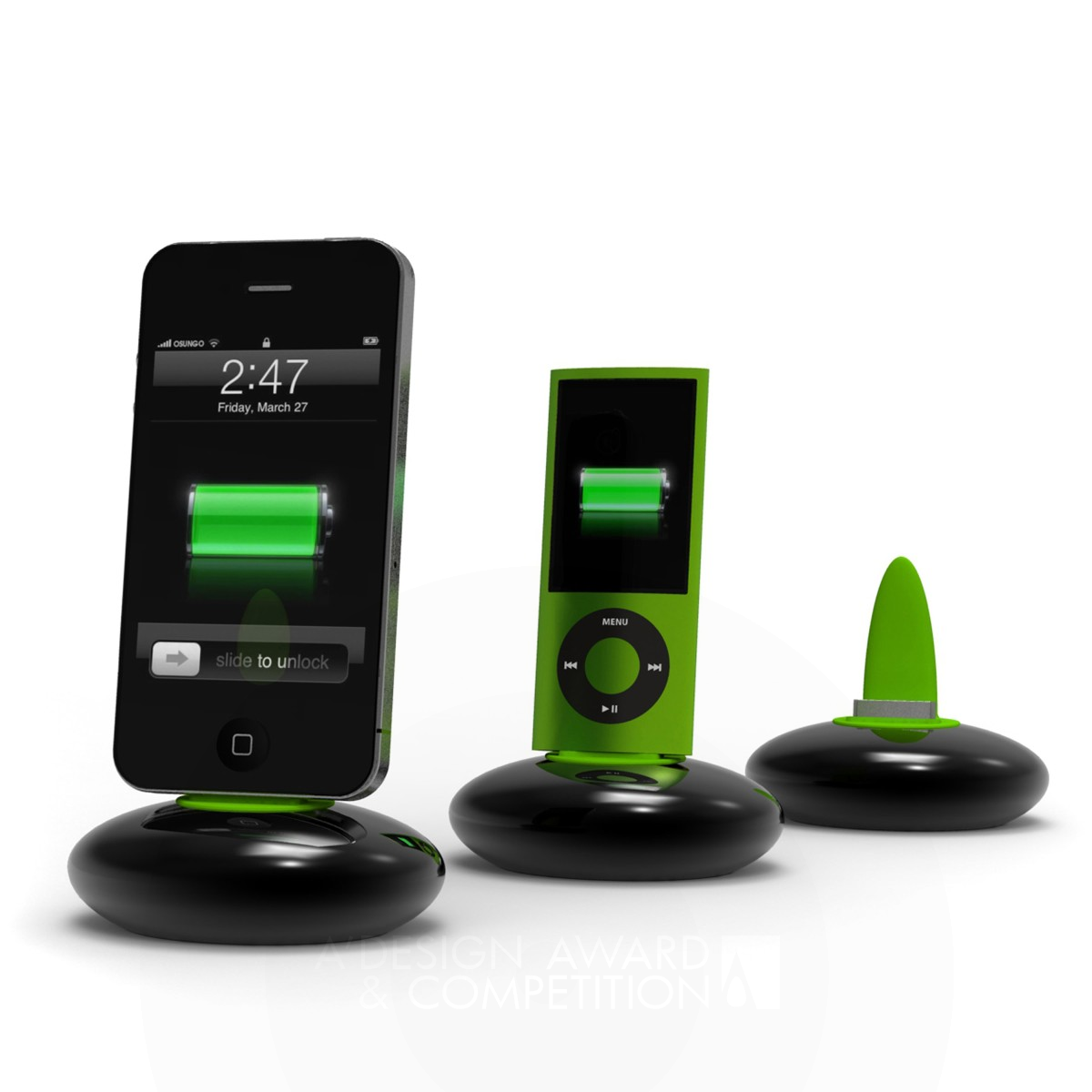 StoneDock ECO friendly iPhone iPod charging dock with missing call alert feature by Xavier Houy Iron Digital and Electronic Device Design Award Winner 2012 