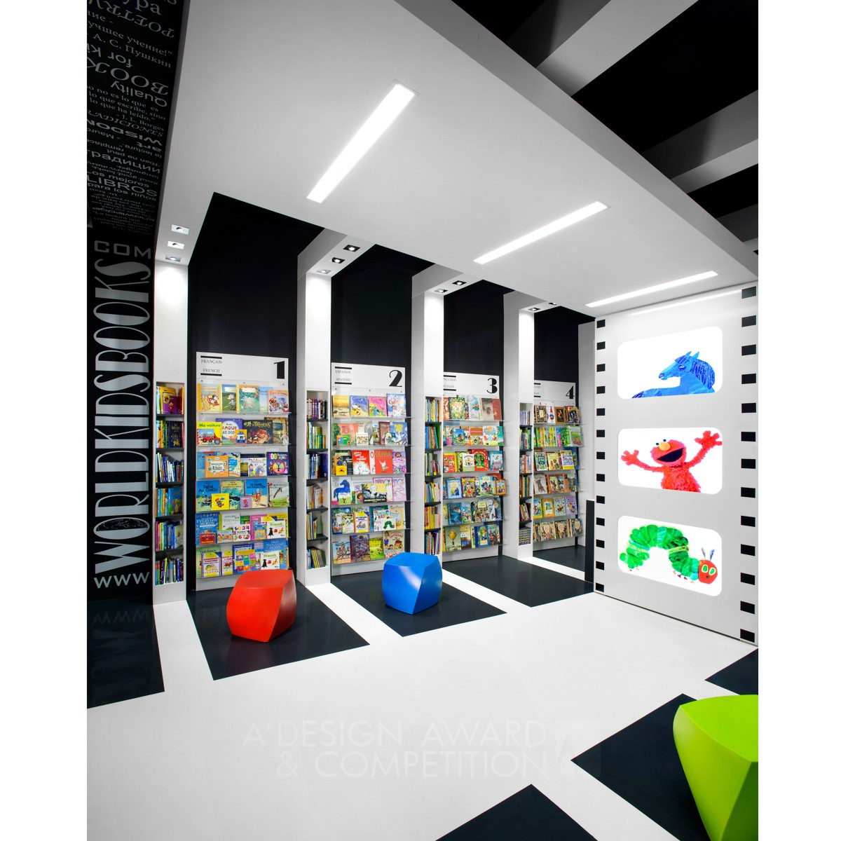 World Kids Books Showroom, Retail, Bookstore by Maria Drugoveiko Silver Interior Space and Exhibition Design Award Winner 2013 