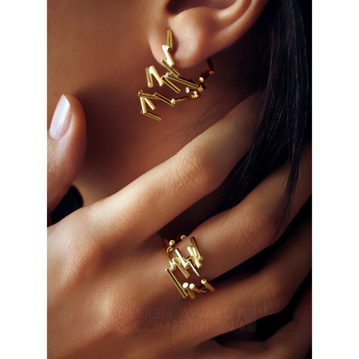 Mouvant Collection Earrings and Ring by Fabio Brazil & Henrique Murgel Golden Jewelry Design Award Winner 2014 