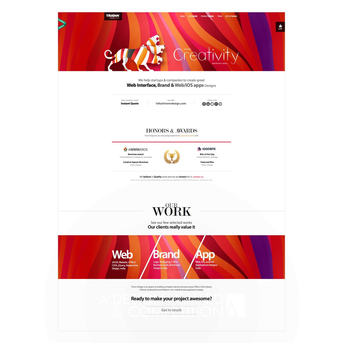 Trionn Design Website Design by Sunny Rathod Silver Website and Web Design Award Winner 2014 