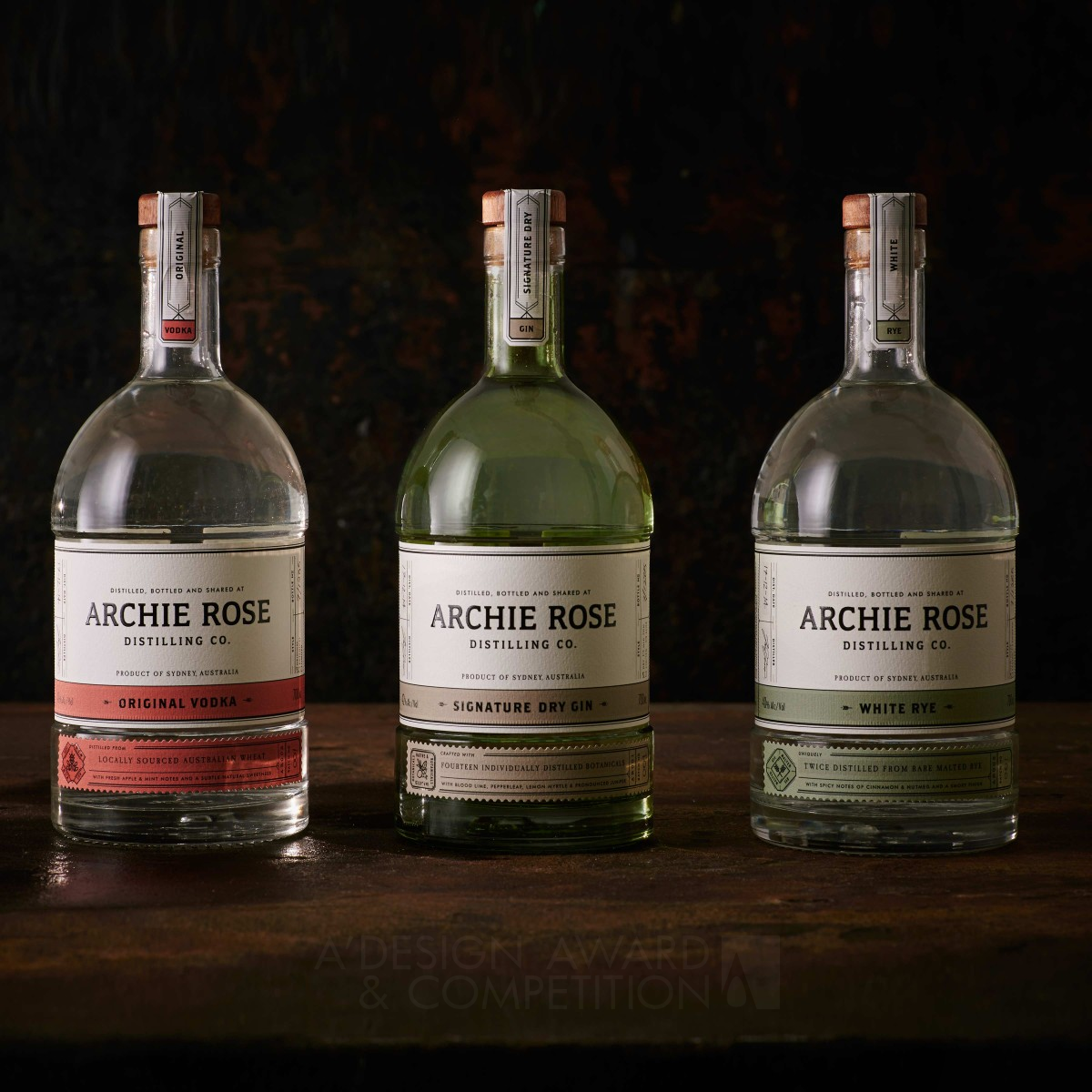 Archie Rose Distilling Co.  Spirits Range Packaging by Squad Ink Silver Packaging Design Award Winner 2015 