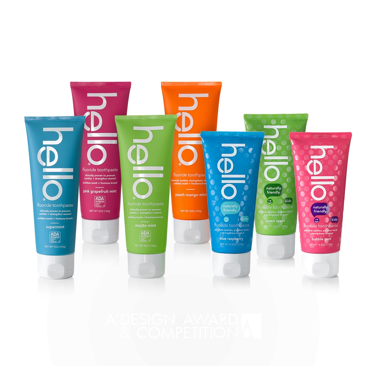 hello Naturally Friendly Toothpastes Prevent cavities and strengthen enamel  by Ashley Weber Silver Beauty, Personal Care and Cosmetic Products Design Award Winner 2016 