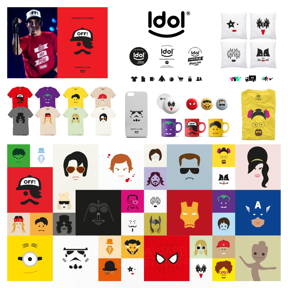 Idol Minimalist t-shirts by Alexandre Nami Bronze Graphics, Illustration and Visual Communication Design Award Winner 2016 