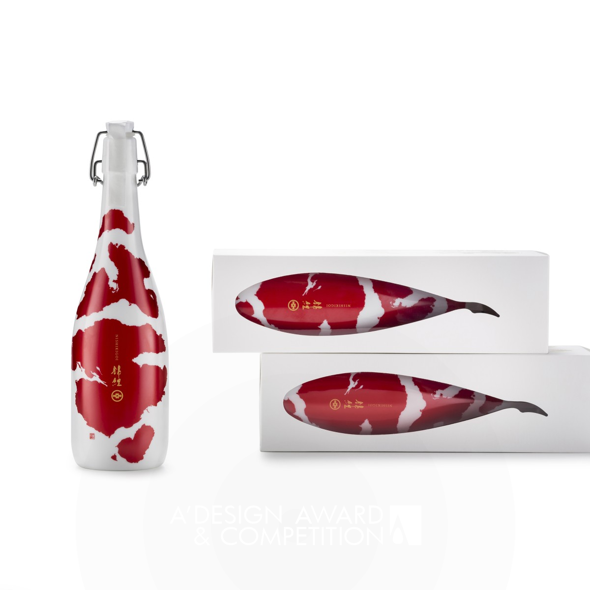 Japanese Sake “KOI” Bottle and Box by Aya Codama  BULLET Inc. Platinum Packaging Design Award Winner 2016 