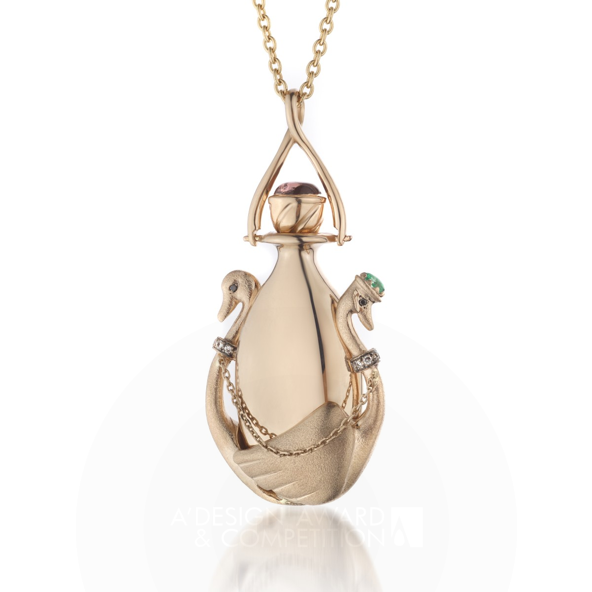 Swans in Love Perfume Pendant by Melike Kapıcıoglu Silver Jewelry Design Award Winner 2016 