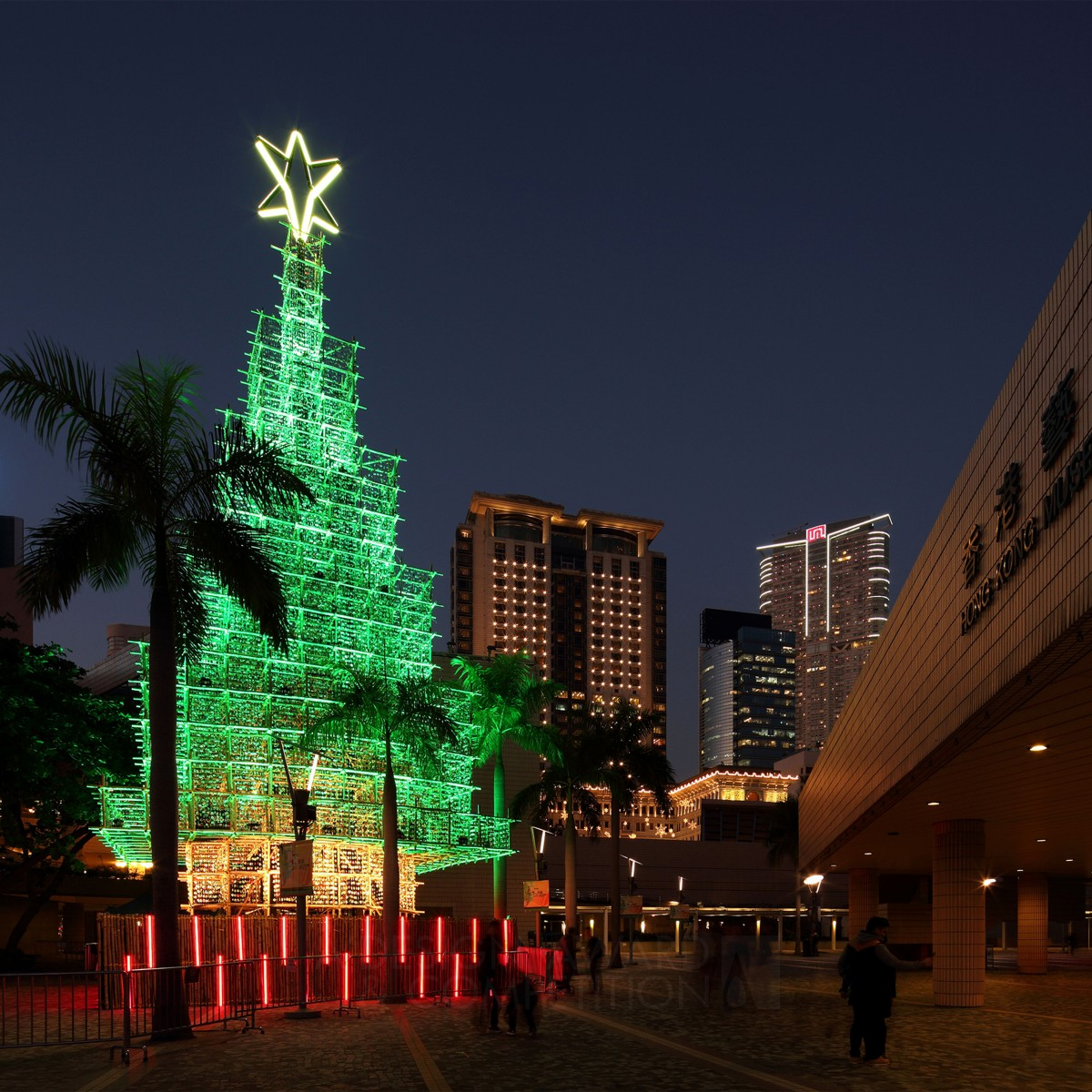 Hong Kong Christmas Tree 2015 Bamboo Installation by Siu Kwok Kin Stanley Bronze Lighting Products and Fixtures Design Award Winner 2016 