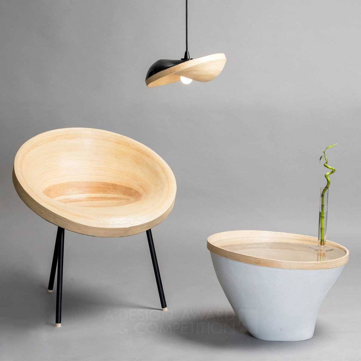 Sagano Chair and lamps by Alice Minkina Golden Furniture Design Award Winner 2017 