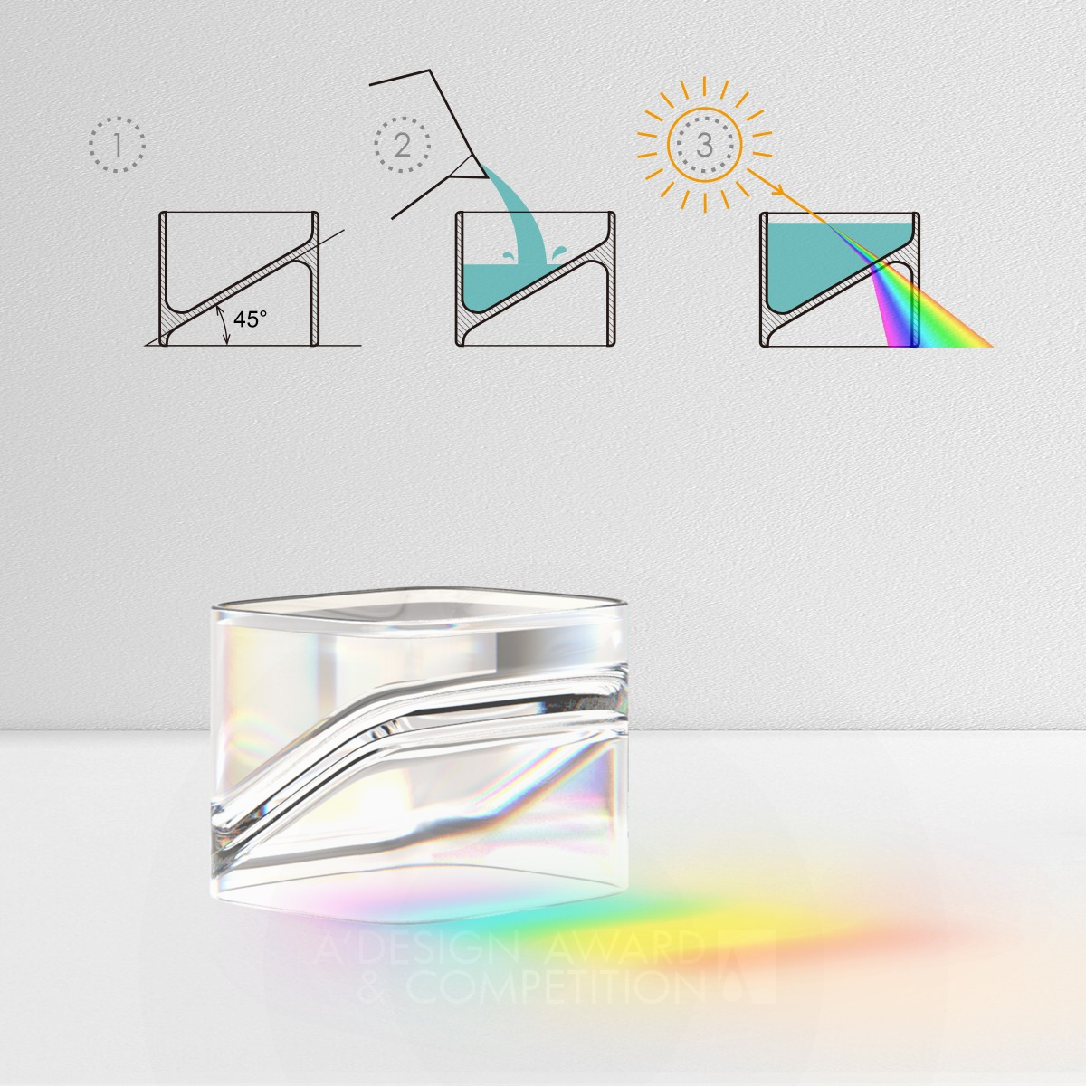 Water Prism Water Glass by Yinshuai Zhang, Hansi Zhao and Shuai Chang Silver Bakeware, Tableware, Drinkware and Cookware Design Award Winner 2017 