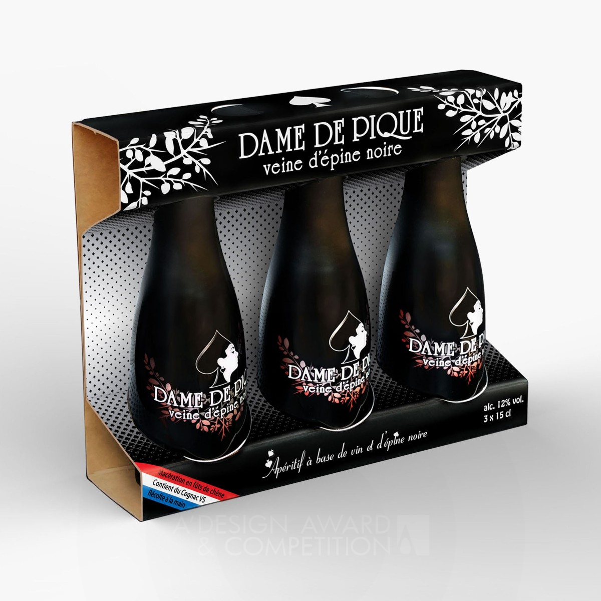 Dame de Pique Bottle packaging by Romuald Vincent Iron Packaging Design Award Winner 2017 