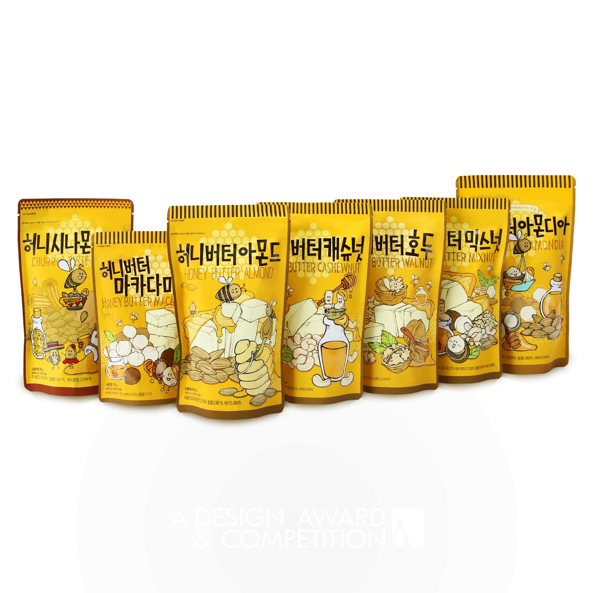 Nuts Snack Series Packages by Yang Jung Eun - Gaenyeom Gongam Studio Silver Packaging Design Award Winner 2017 