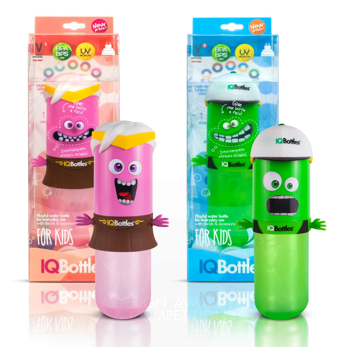 IQBottles Reusable Water Bottle by Peter Hanuska and  Miroslav Pavelka Bronze Baby, Kids' and Children's Products Design Award Winner 2018 