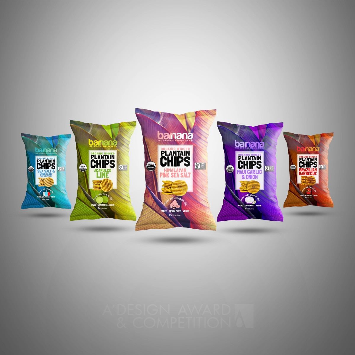 Upcycled Organic Plantain Chips Packaging - Chip Bag by Nik Ingersoll Silver Packaging Design Award Winner 2018 