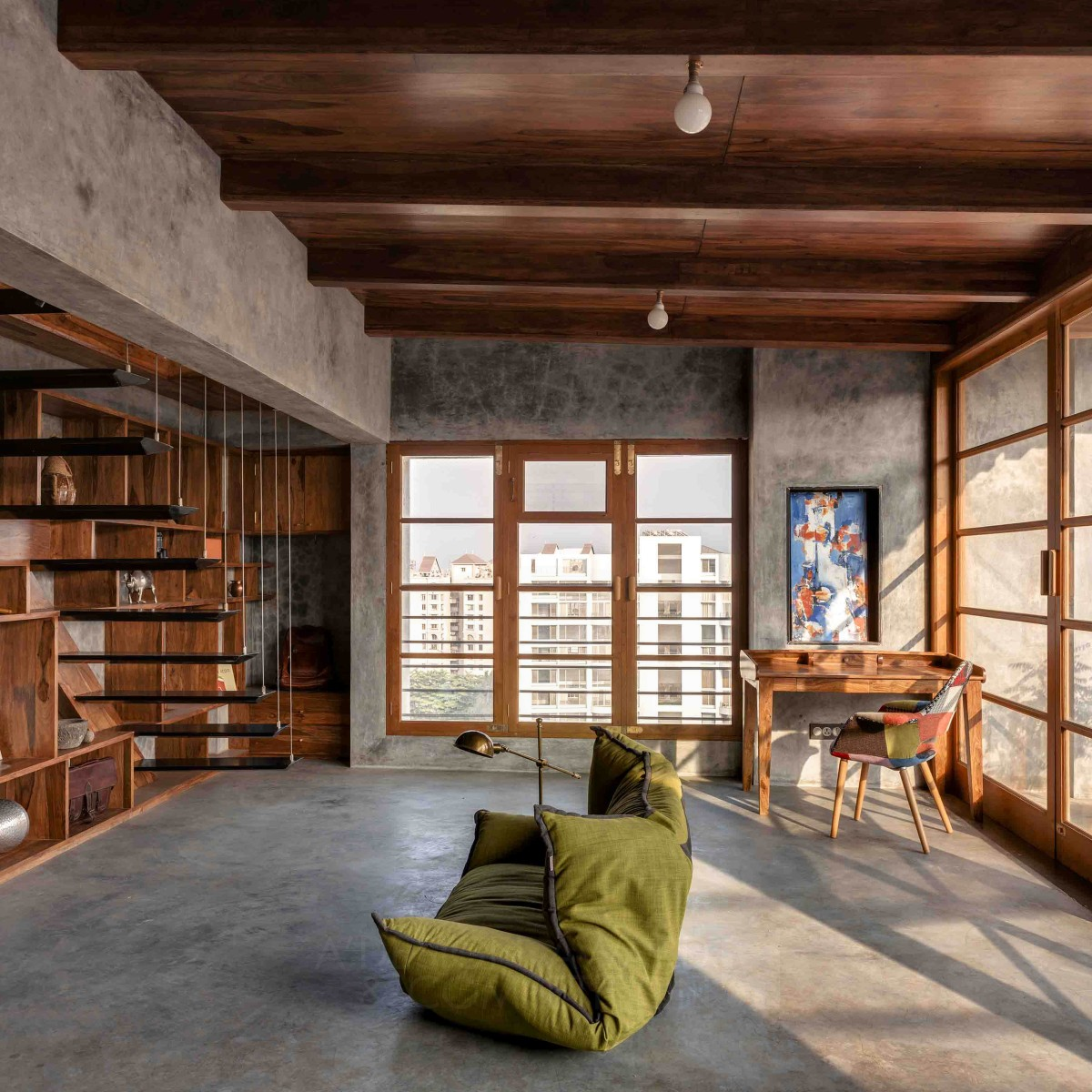 Veranda on a Roof Multifunctional Library Pantry Terrace by Kalpak Shah Silver Interior Space and Exhibition Design Award Winner 2018 