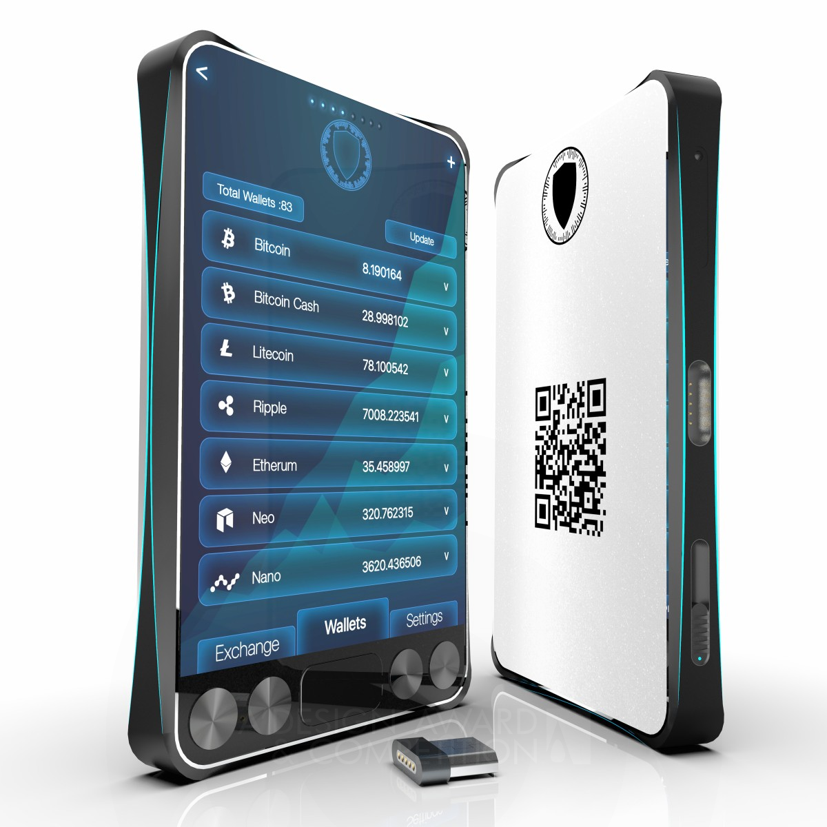 BLack HODL Cryptocurrency Wallet  by Kasra Farzam and Nikki Radfar Bronze Digital and Electronic Device Design Award Winner 2018 