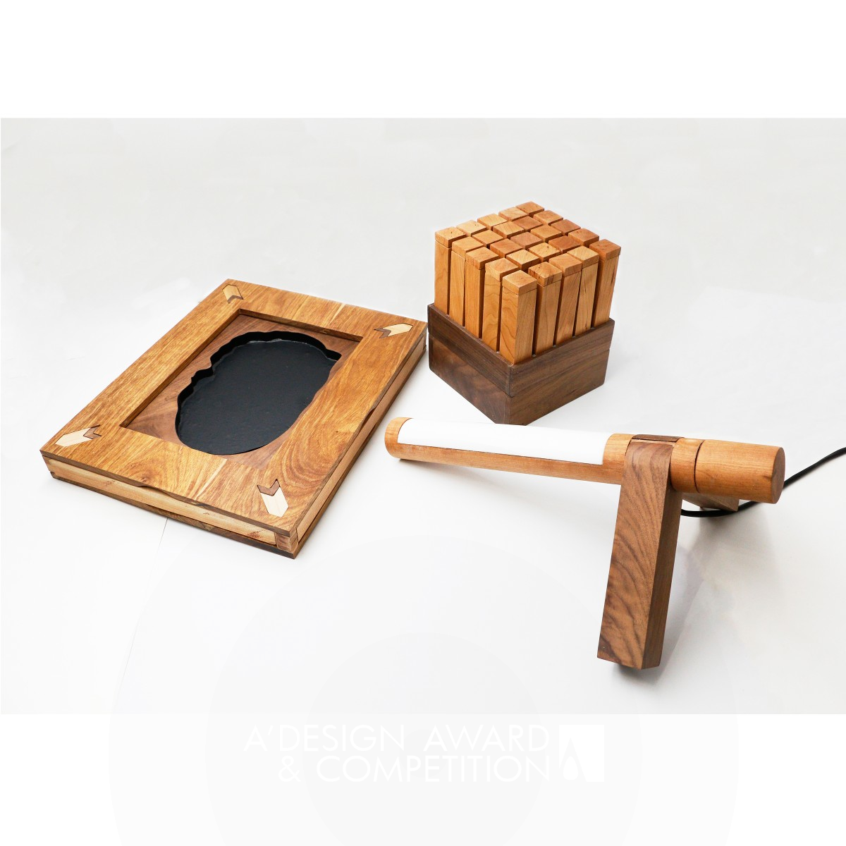 Mortise-tenon joint stationery Adjustable lamp,Storage box,Ink-stone by Youzhi Ruan, Yuqiang Zhang and Sha Yang Iron Cultural Heritage and Culture Industry Design Award Winner 2018 