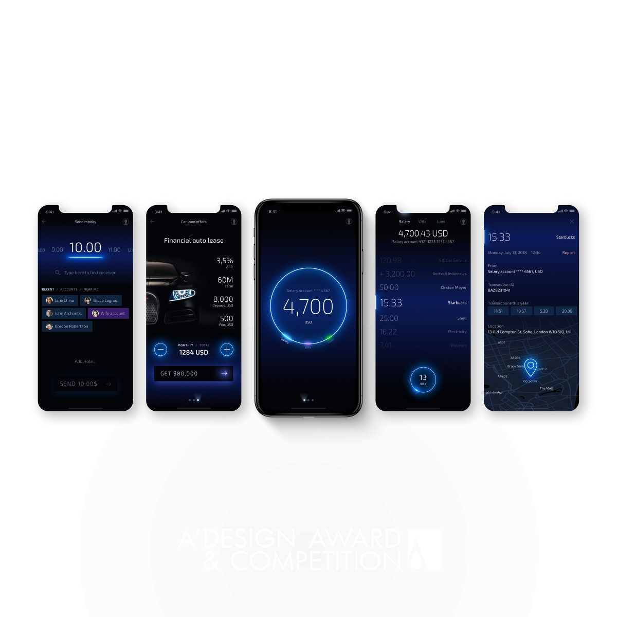 Light Bank UX Design Concept Mobile App Interface by Andrew Yeliseyev and Alex Kreger Silver Mobile Technologies, Applications and Software Design Award Winner 2019 