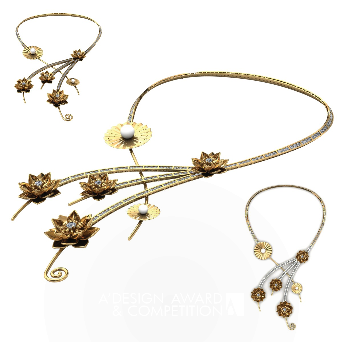 Lotus 1 Realism Collection Lotus Rings, Earrings and Necklaces by Way Tay - Chinoiserie Blu Pte Ltd Iron Jewelry Design Award Winner 2019 