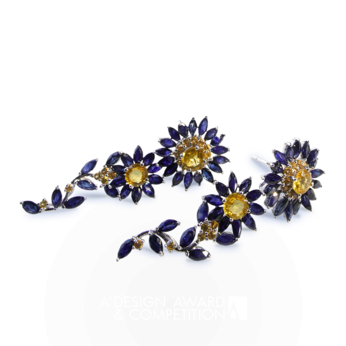 Blue Daisy Multifunctional Earrings by Teong Yan Ni Silver Jewelry Design Award Winner 2019 