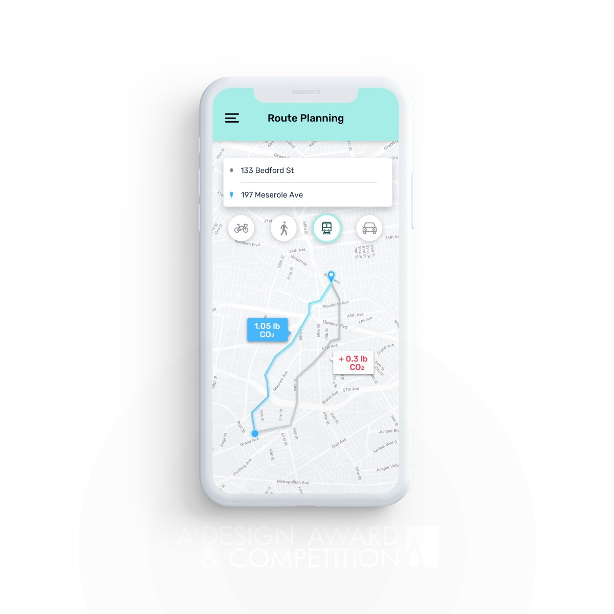 Commute Carbon App by Anyi Sun Iron Mobile Technologies, Applications and Software Design Award Winner 2019 