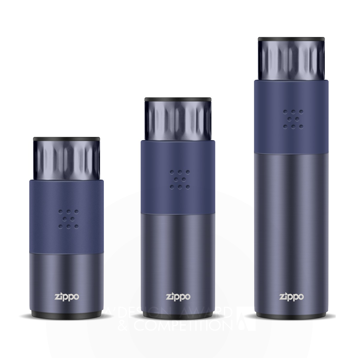 Zippo Titanium Blue Stainless Steel Water Bottle by Liang Deng and Hengda Li Silver Bakeware, Tableware, Drinkware and Cookware Design Award Winner 2019 