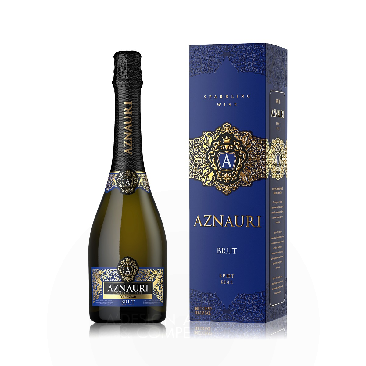 Aznauri Sparkling Wine and Gift Box Label and Gift Box by Valerii Sumilov Silver Packaging Design Award Winner 2019 