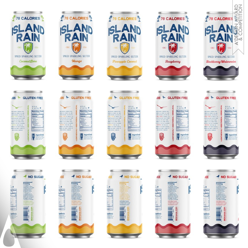 Bronze Packaging Design Award Winner 2021 Island Rain Spiked Sparkling Seltzer Packaging 