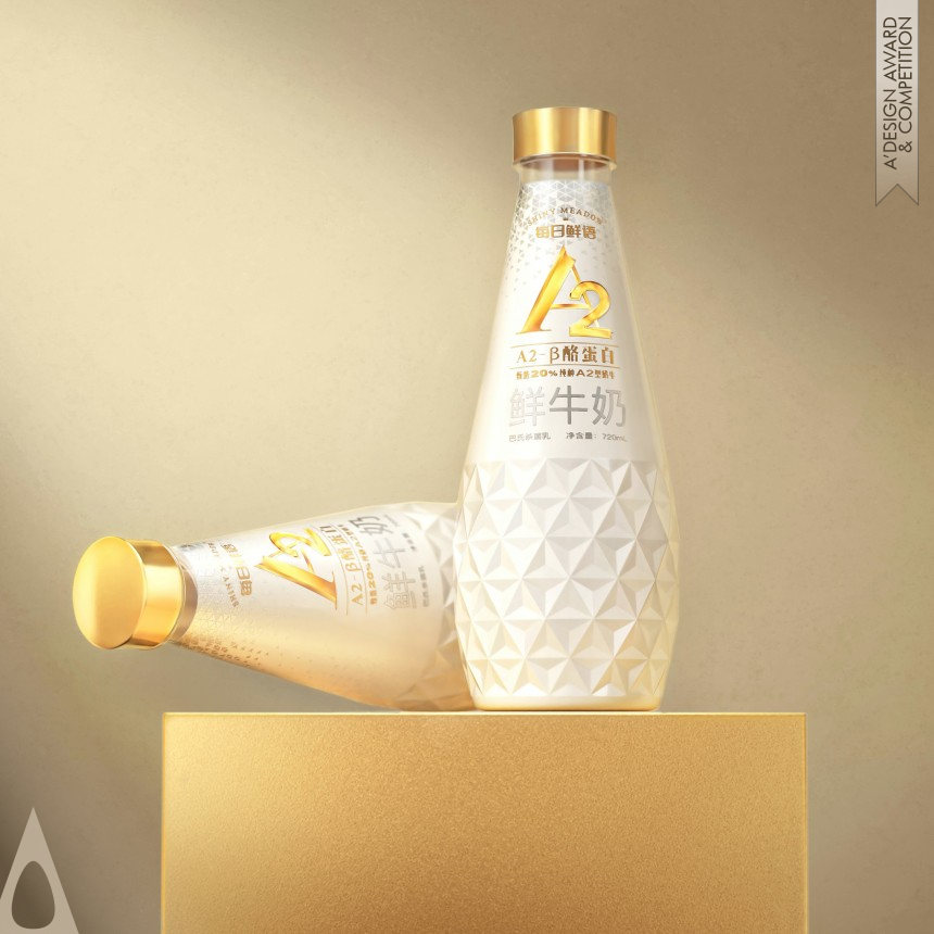 Silver Packaging Design Award Winner 2021 Shiny Meadow A2 Pet Crystal Drill Bottle Milk Package 