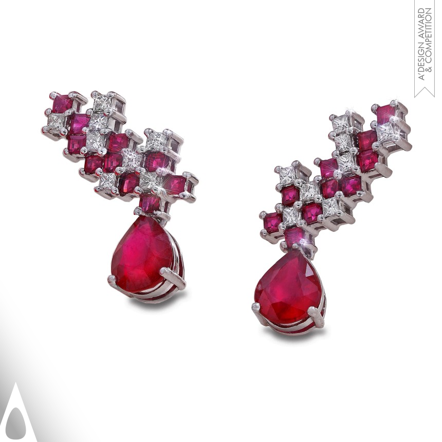 Bronze Jewelry Design Award Winner 2021 Ruby Pixels Earrings 