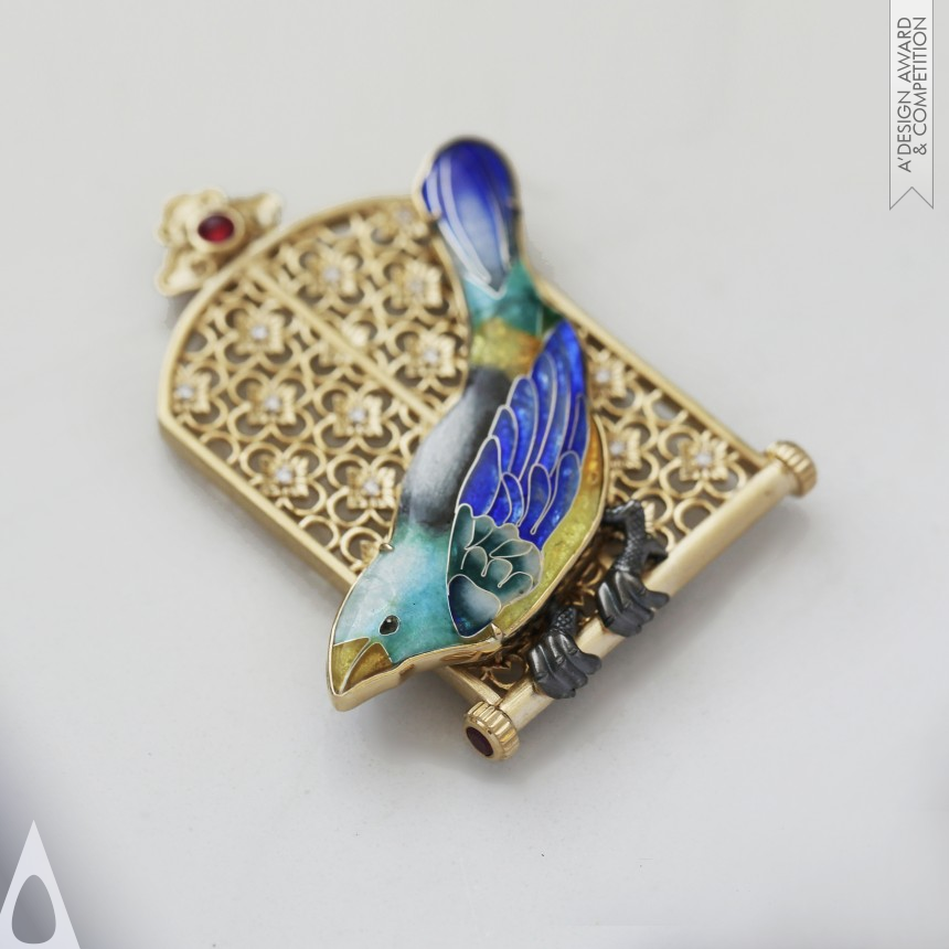 Iron Jewelry Design Award Winner 2022 Cyan Bird Brooch and Pendant 