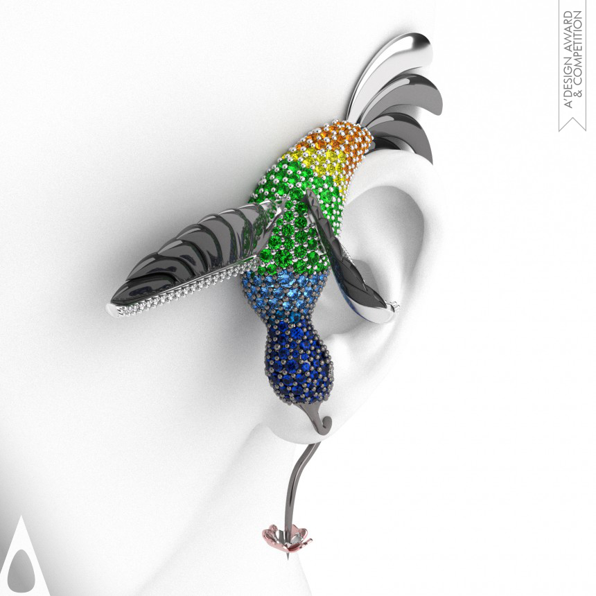 Iron Jewelry Design Award Winner 2022 The Hummingbird Single Earring 