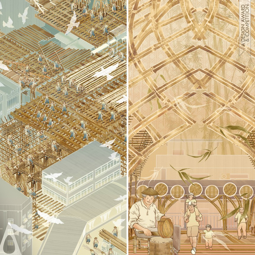 Silver Graphics, Illustration and Visual Communication Design Award Winner 2023 Bamboo Craft Festival Architectural Narrative Illustration 