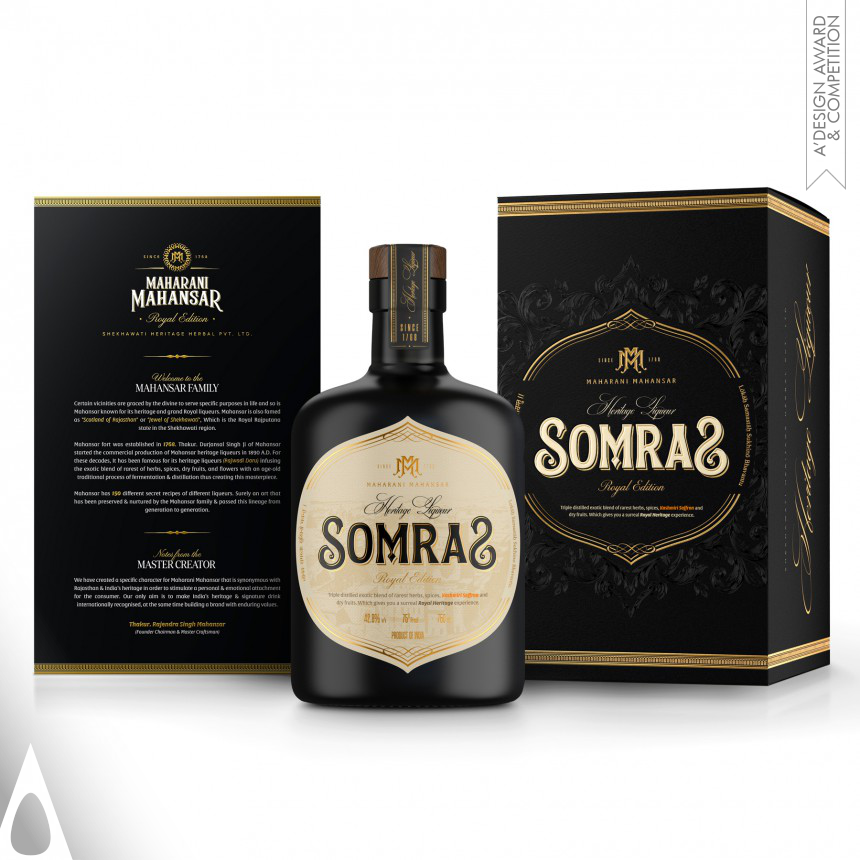 Dheeraj Bangur's Maharani Mahansar Somras Liqueur Packaging