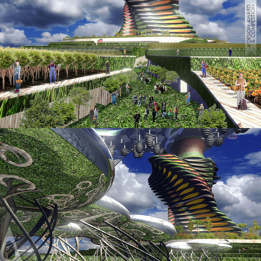 Kevin Chu's Vertical + Horizontal Farm Tower Farming and Crop distribution tower