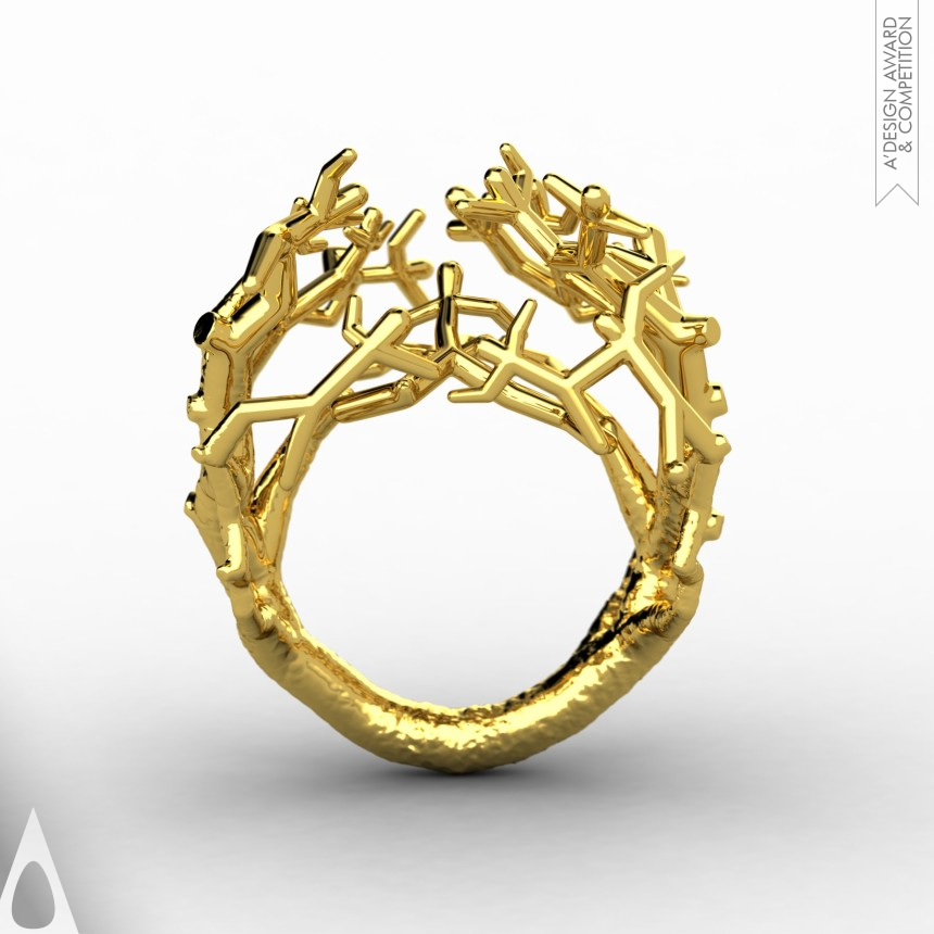 Golden Jewelry Design Award Winner 2012 Fighting for what Tree ! Gold ring 