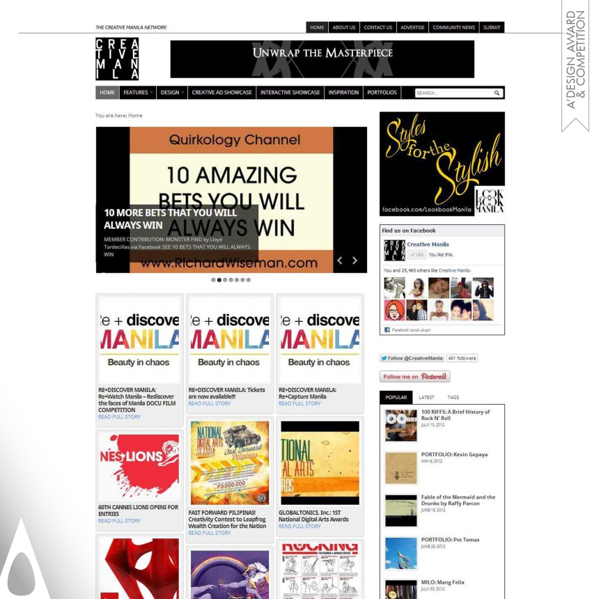 Silver Digital and Broadcasting Media Design Award Winner 2013 Creative Manila Website 