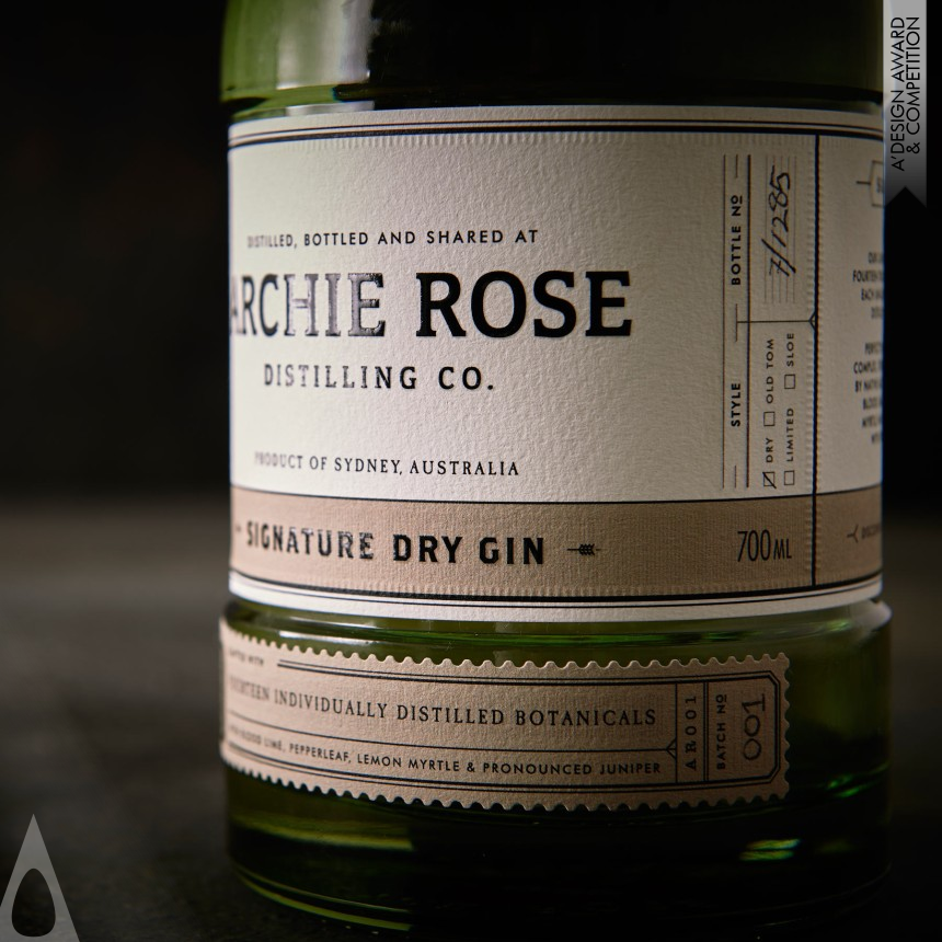 Silver Packaging Design Award Winner 2015 Archie Rose Distilling Co.  Spirits Range Packaging 