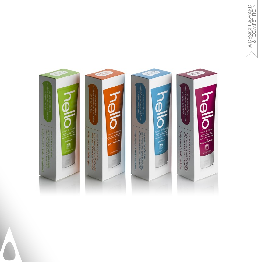 Silver Beauty, Personal Care and Cosmetic Products Design Award Winner 2016 hello Naturally Friendly Toothpastes Prevent cavities and strengthen enamel  