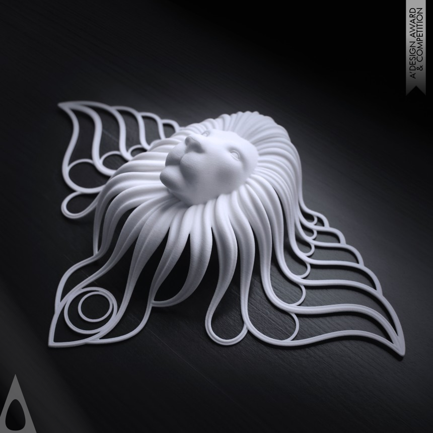 Iron 3D Printed Forms and Products Design Award Winner 2016 Moon Lion Wall sculpture 