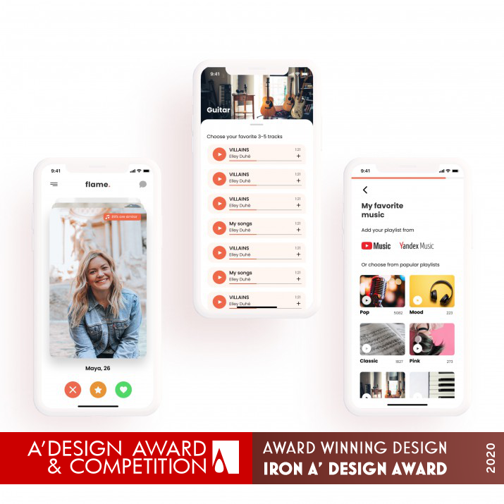 Flame Dating Mobile Application by Artur Konariev Iron Mobile Technologies, Applications and Software Design Award Winner 2020 